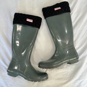 Gray gloss tall hunter boots with boot socks included Womens Size 10